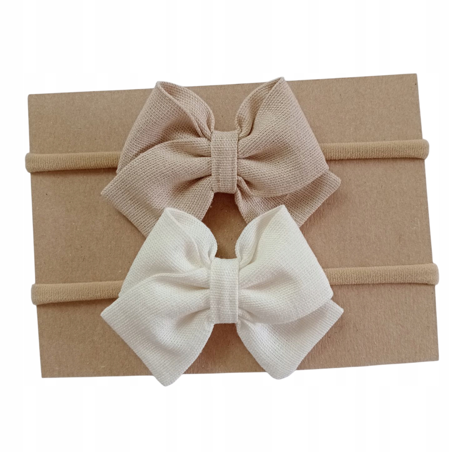 Opaski z kokardkami dla niemowląt 2szt bezuciskowe len ecru beż boho