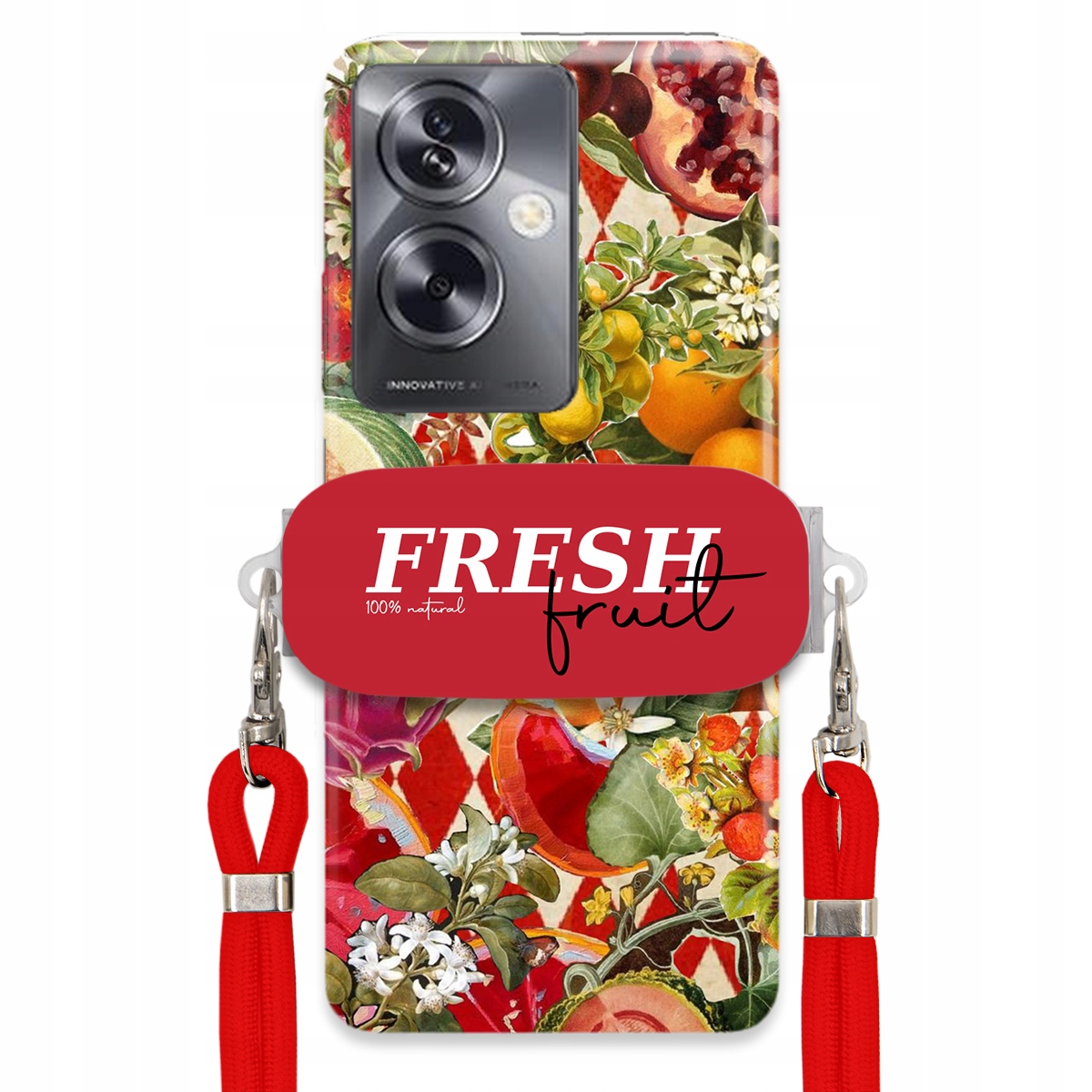 Pouzdro pro Oppo A79 5G Červené Crossbody vodítko Držák Fresh Fruit Ovocné
