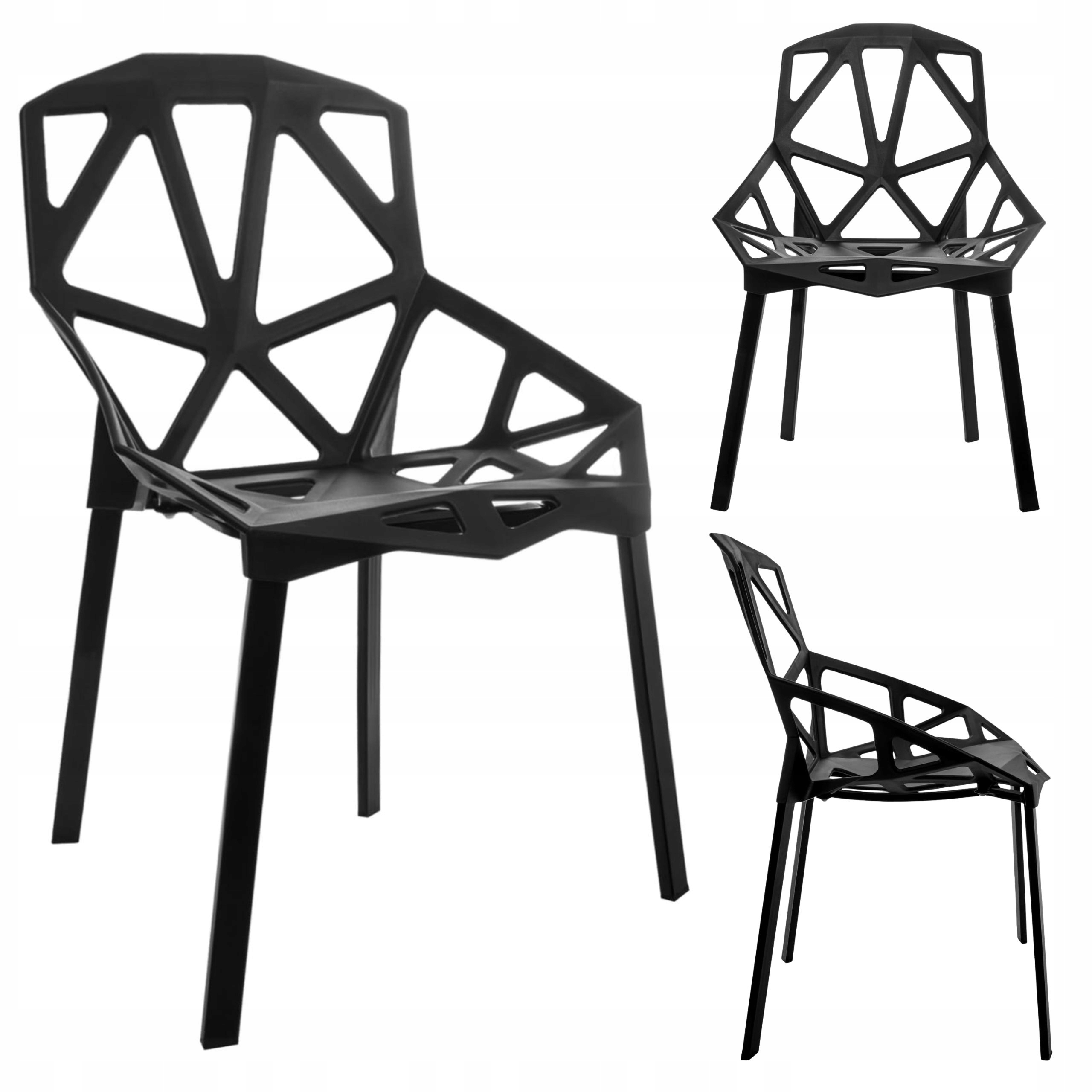 Nowoczesne czarne krzesło ażurowe do jadalni kuchni salonu wytrzymałe loft