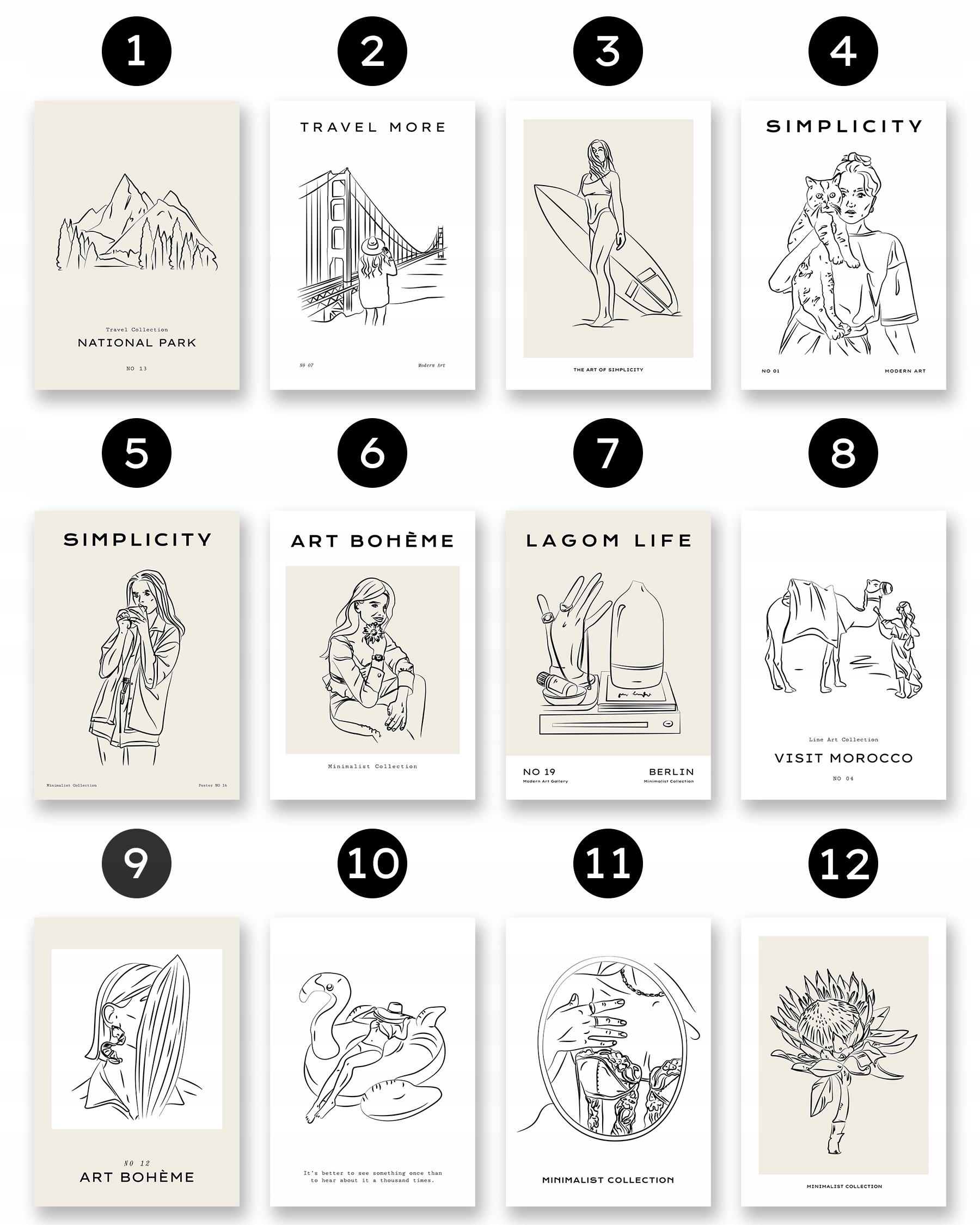 ZESTAW PLAKATÓW A3 DEKORACJA NA PUSTĄ ŚCIANĘ PLAKATY NA ŚCIANĘ 3 szt Marka bez marki