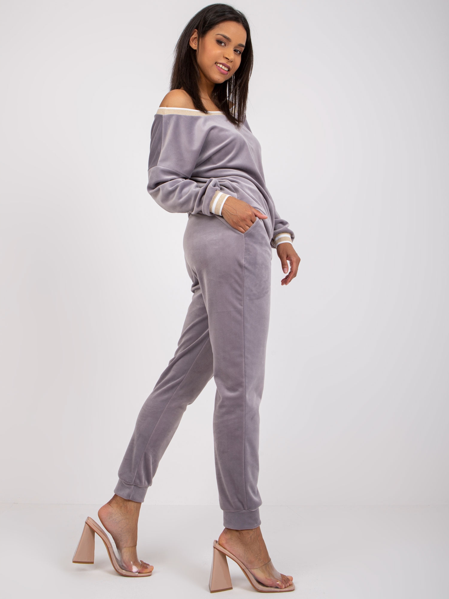 Komplet DAMSKI dres 2cz WELUR dresy F666 szary XL Rozmiar XL