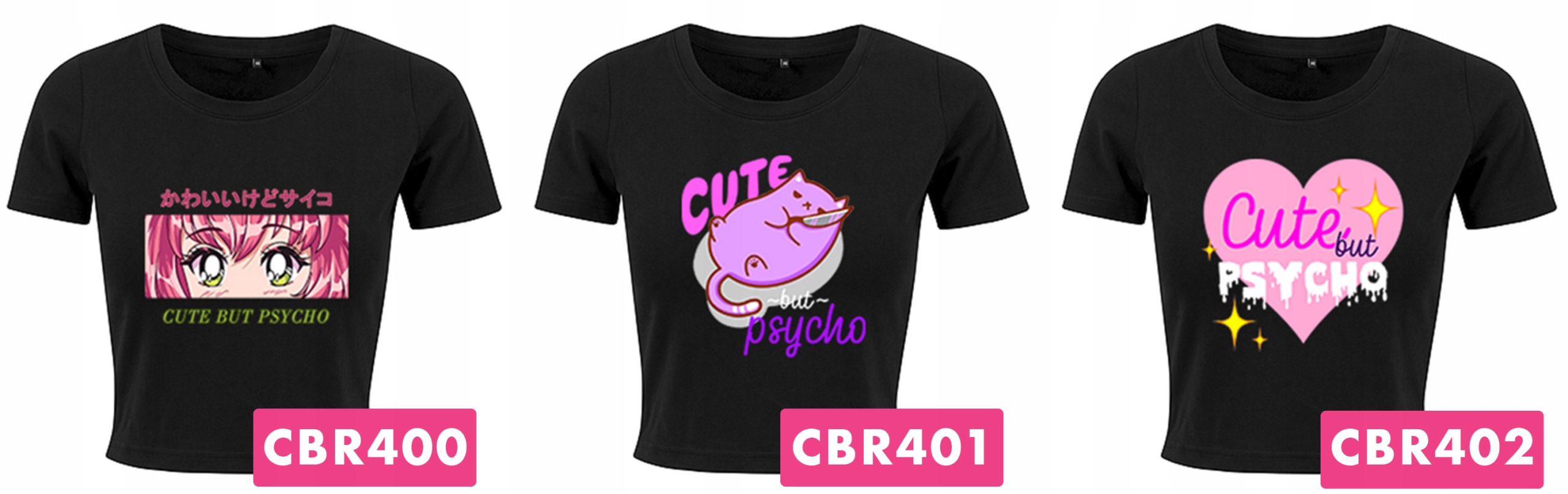 Krótka Koszulka Damska Czarna CUTE BUT PSYCHO Wz L Wzór dominujący print (nadruk)