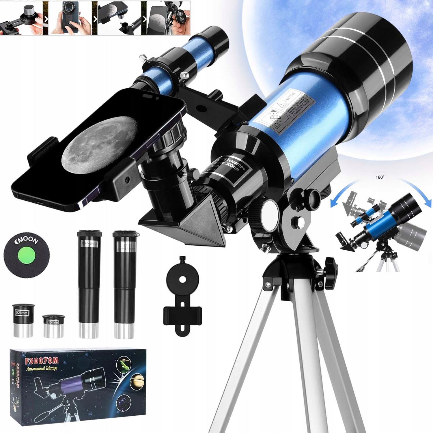 Astronomický Teleskop 70/300 MM Sada Adaptér Pro Smartphone Stativ Objektivy