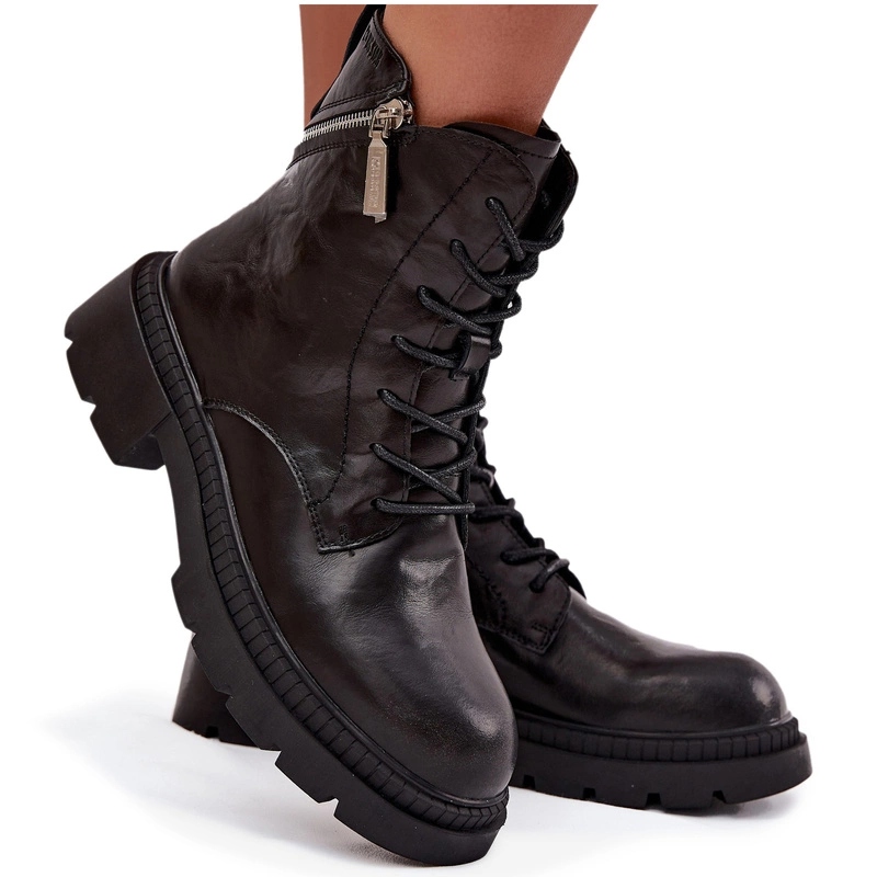 Kotníkové Boty Workery Z Přírodní Zateplené Kůže Big Star SS274452 Černé 37