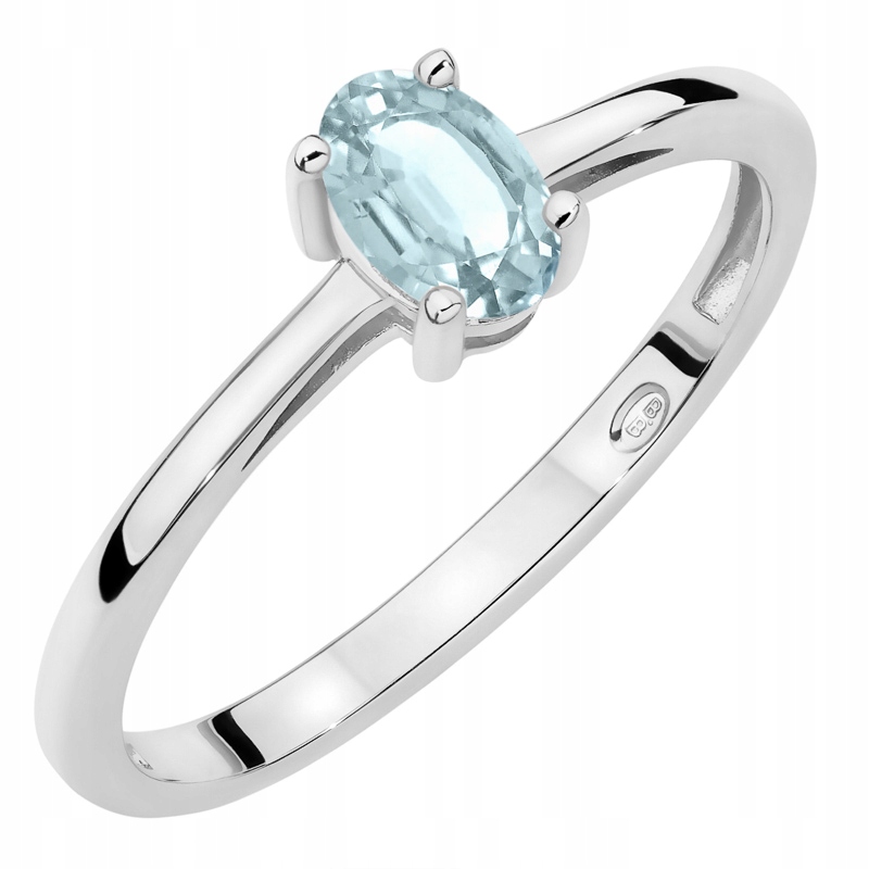 Zlatý Prstýnek Zásnubní pr. 585 s oválným akvamarínem 0.35 ct 14k