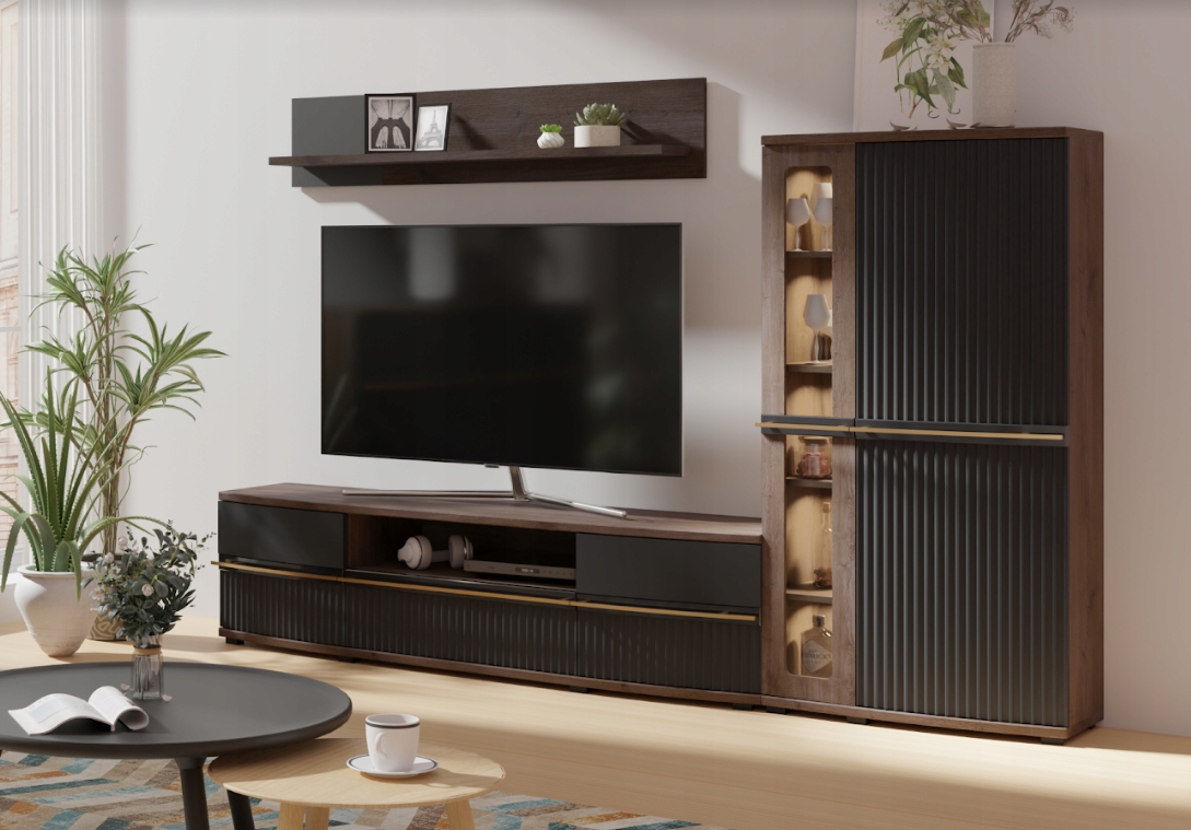 Nowoczesna Witryna Niska Ryflowana 75cm Carpenter Grey KADY FD -2 Kolory Kolekcja KADY