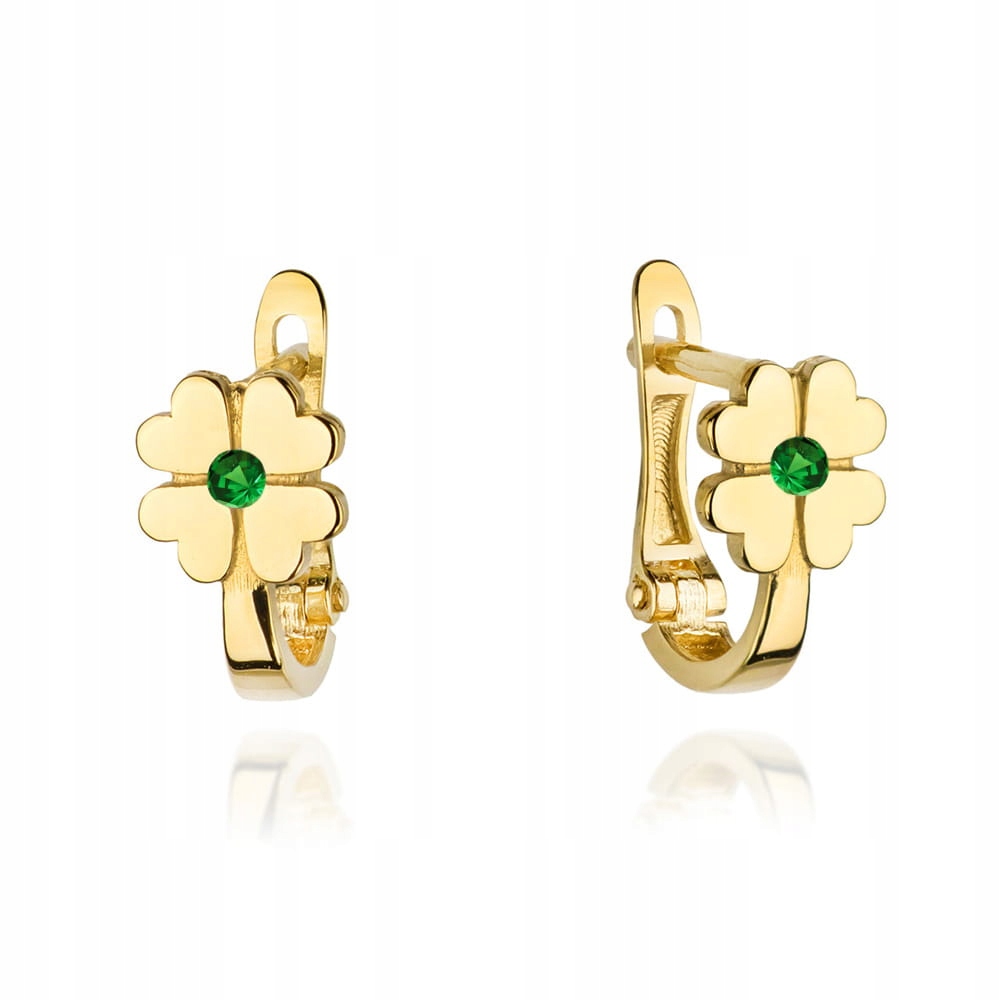 Zlaté ryzost 585 náušnice s čtyřlístkem jetel a zeleným zirkonem pro maminku