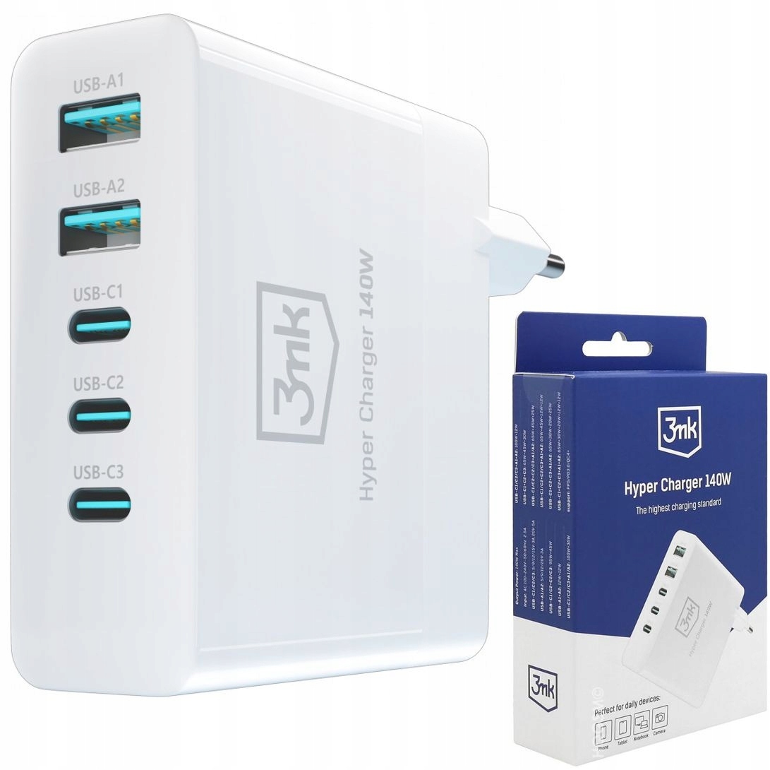 3mk nabíječka Výkonná síťová nabíječka Napájecí adaptér 3x Usb-c 2x Usb GaN 140W