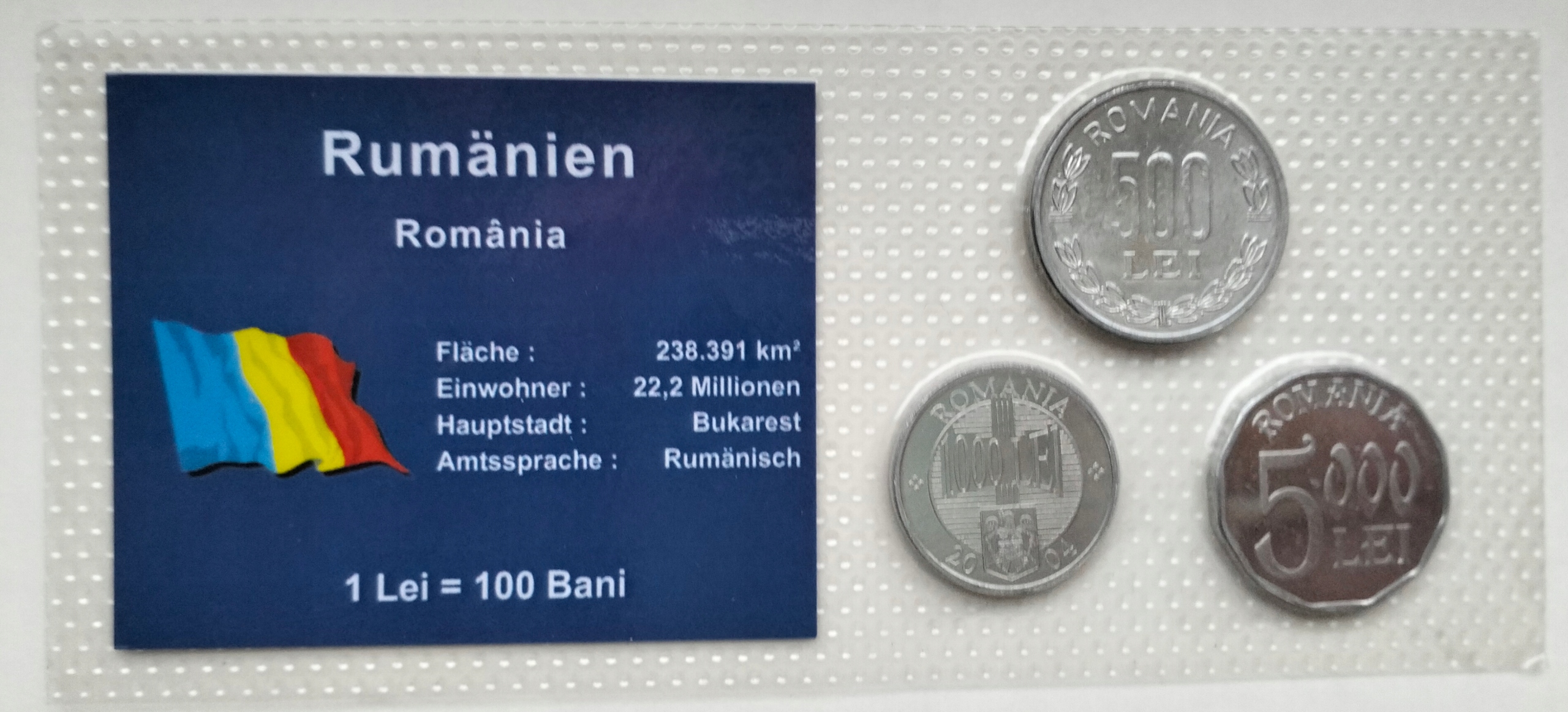 RUMUNIA - 500-5000 LEI 2000-2004 - 3 SZT BLISTER Z MONETAMI