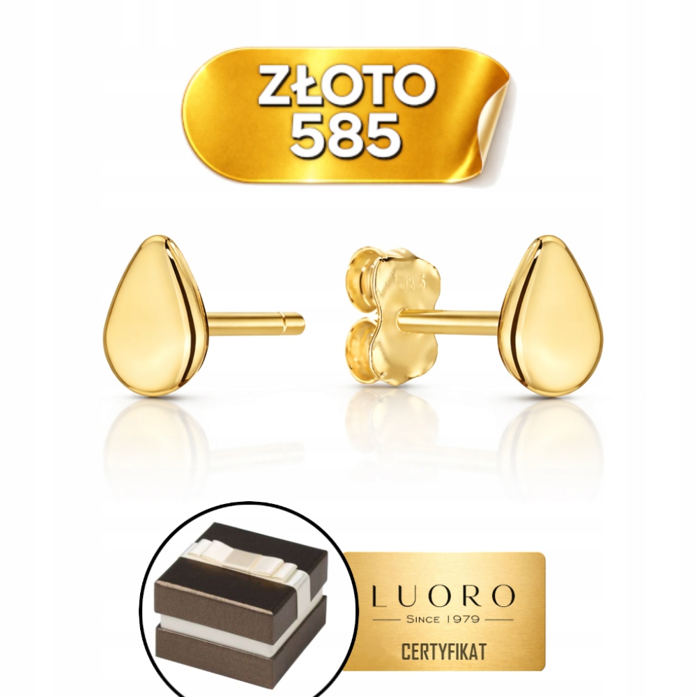 Náušnice Zlaté 585 14K Slzy Lehké Tyčinka Elegantní 7 MM Dárek