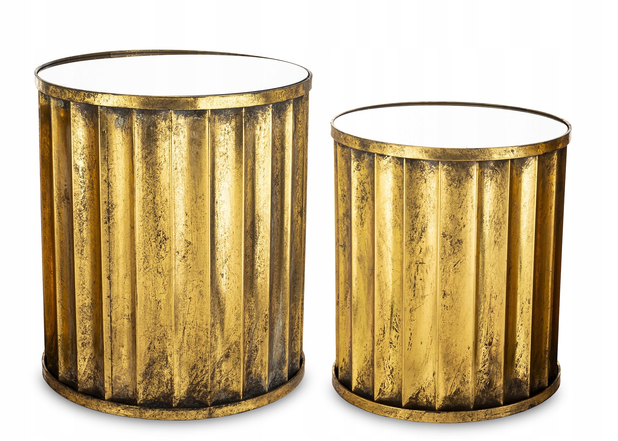 2x stolík komplet stolíkov kovový zlatý dekorácia zdobený veľký a malý