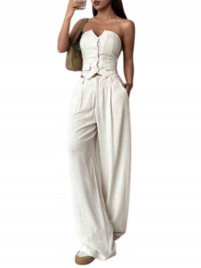 Shein Elegantní Komplet Len Viskóza Hladká Béžová 36 1KA