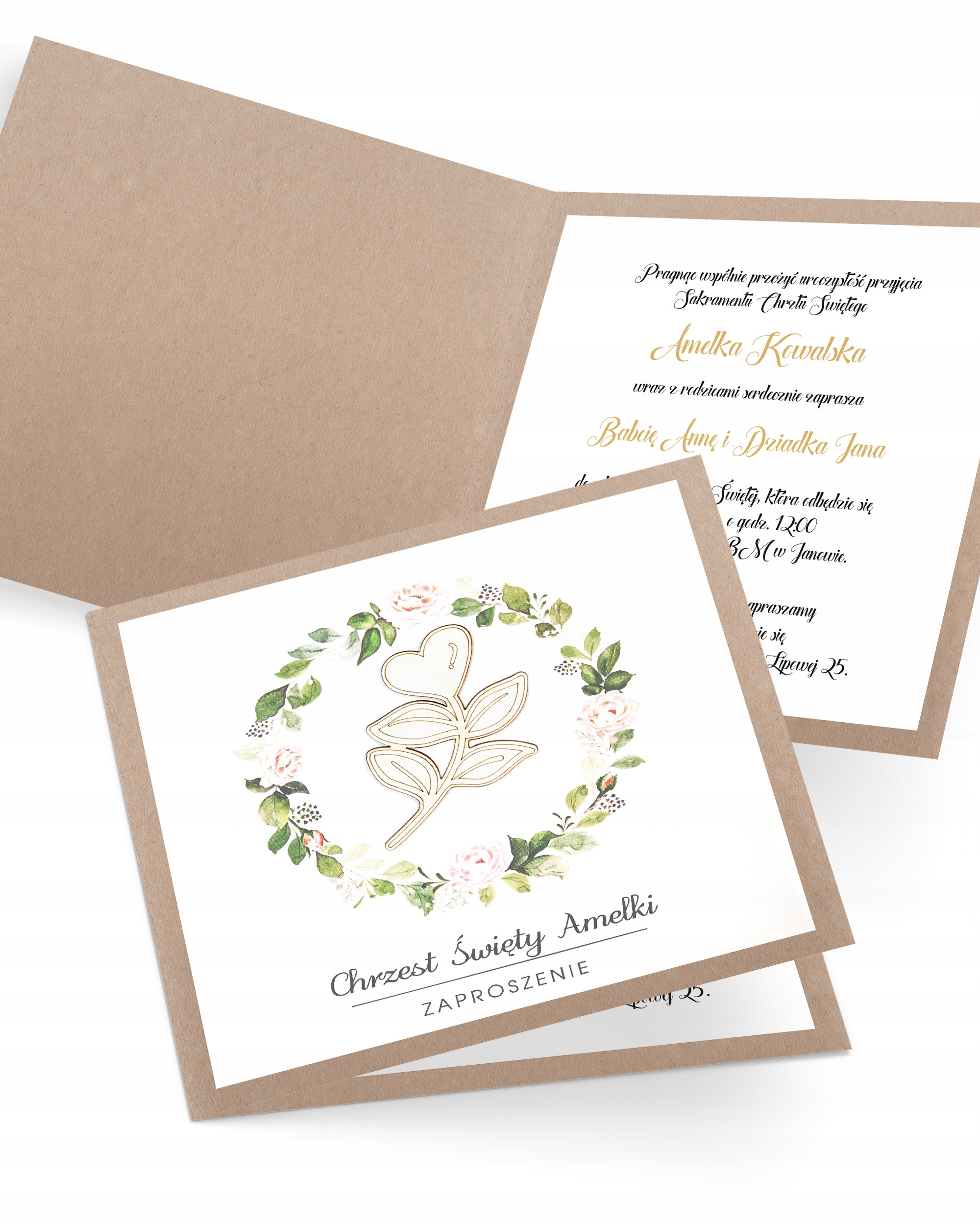 Zaproszenie na chrzest personalizowane z kopertą „Heart Plant Rosie”