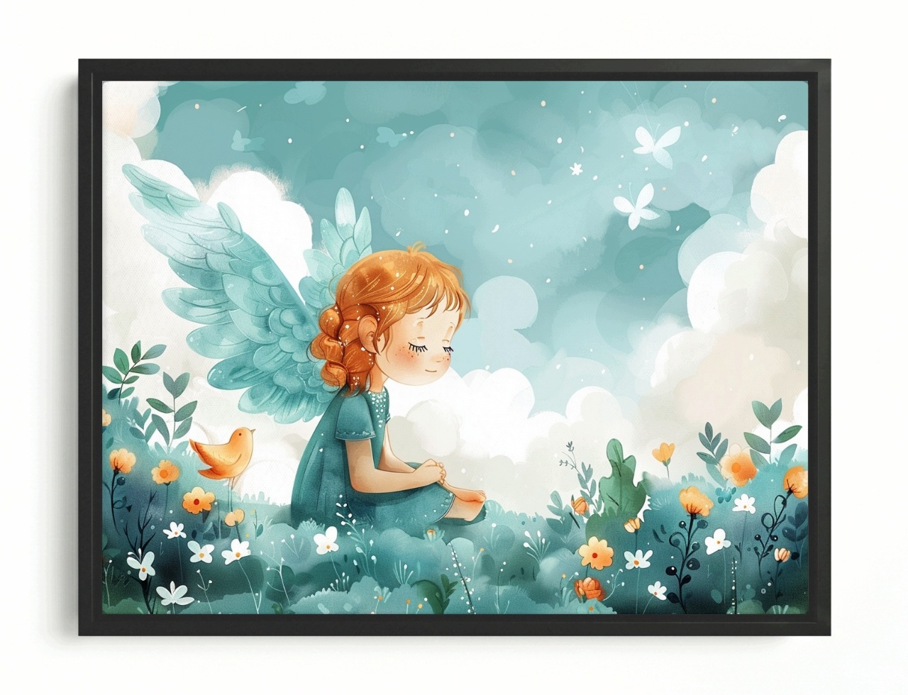 Obraz Rám Americká Krabička Grafika Dítě Dívka Anděl Louka Sen 100x75