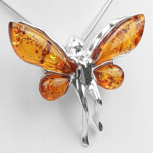 Stříbrný Přívěsek motýl anděl s originálním Baltský Jantar ze stříbra 925