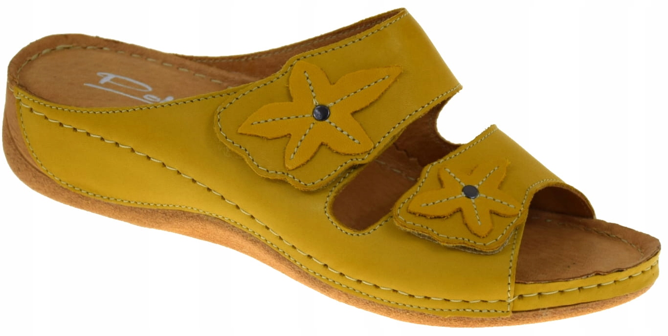 Nazouváky Pollonus 0685 Žluté Kožené Koturn 3,5 CM Trendy VEL.40