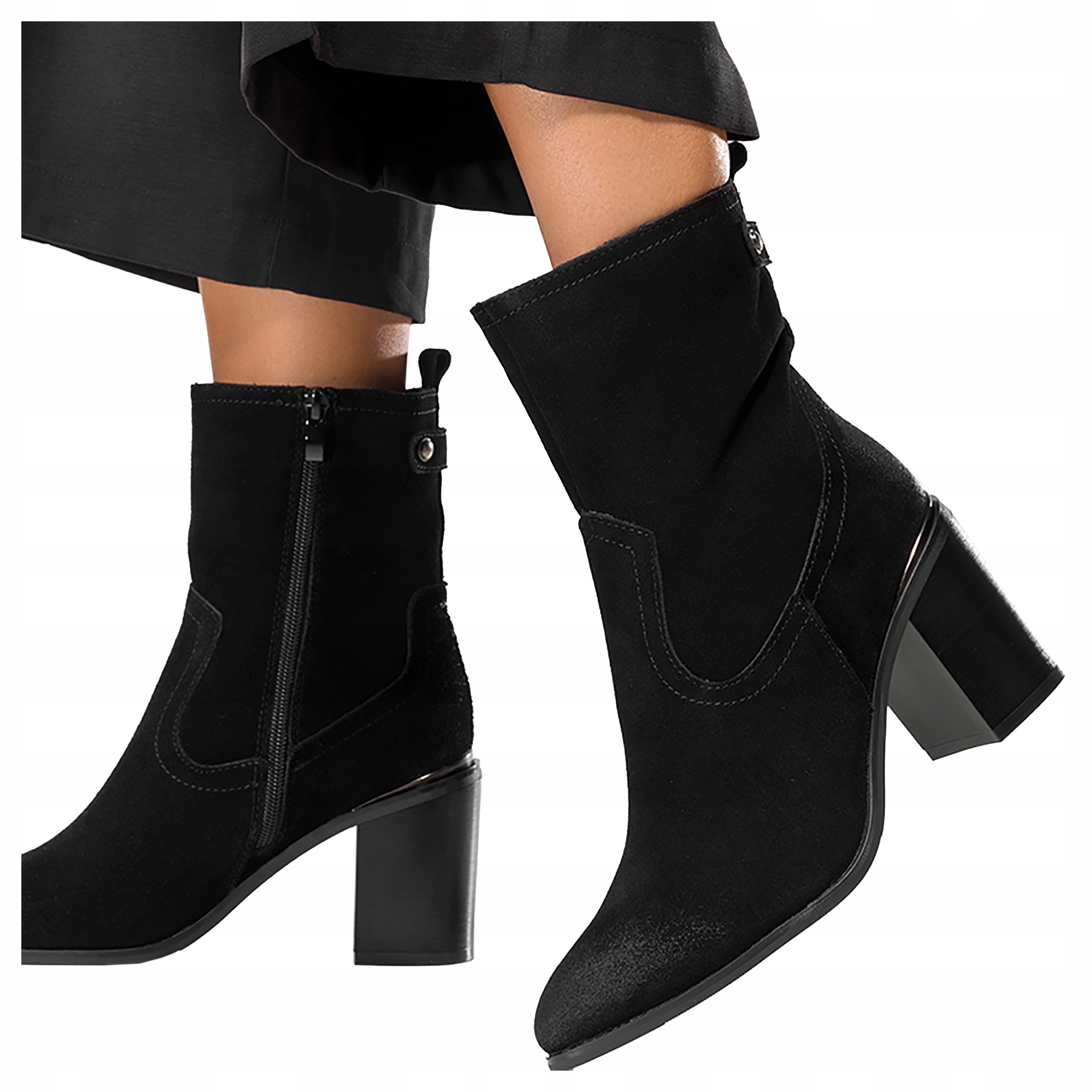 dámské kotníkové boty Kožené Boty Černé Módní Na širokém sloupku Ozdobné Nýty vel. 37