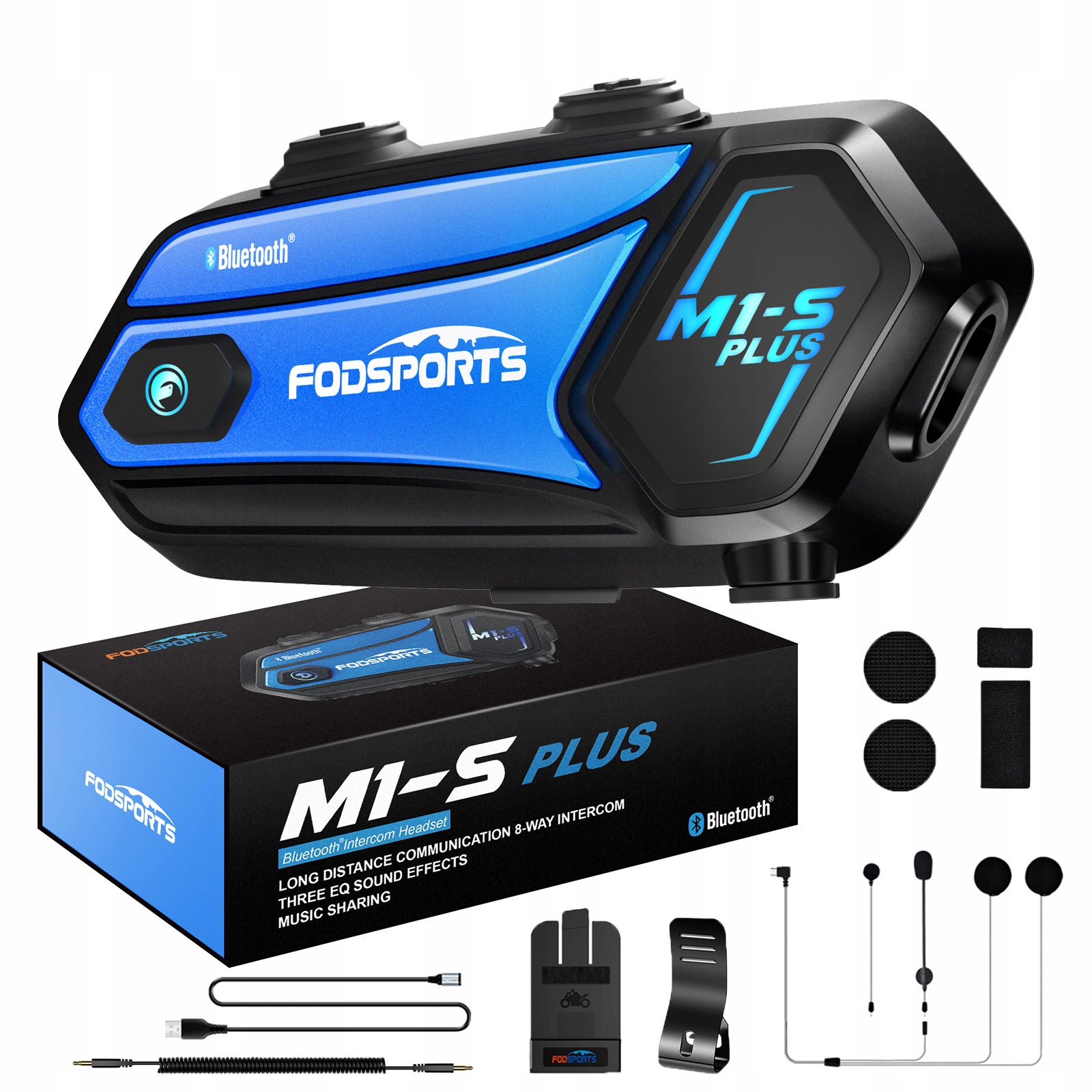 motocyklowy Intercom Fodsports M1S-Plus do 10 osób Połącz+Wycisz mikrofon