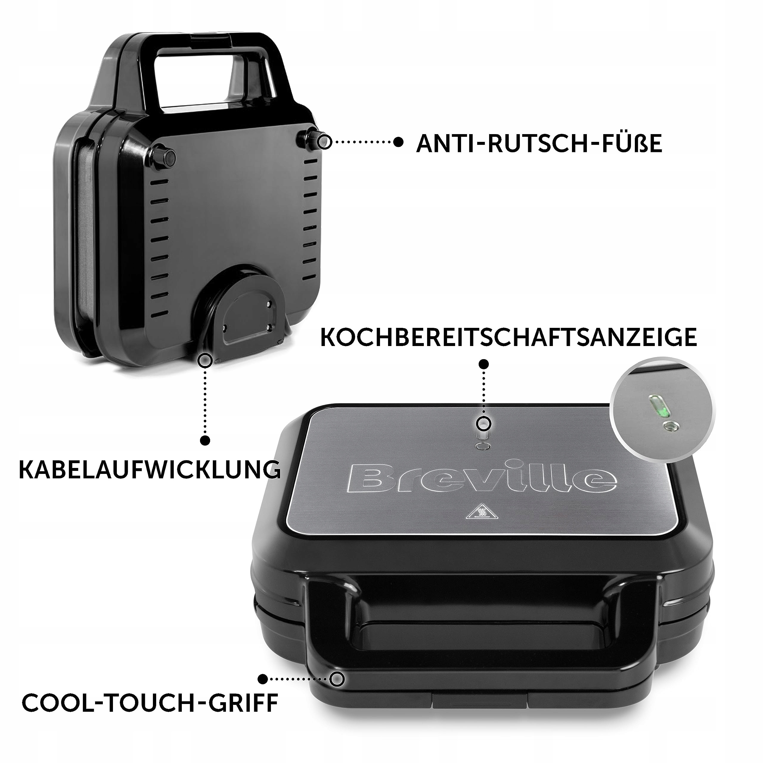 BREVILLE 3w1 Opiekacz Gofrownica Panini Czarny Stal Nierdzewna — miniatura 6