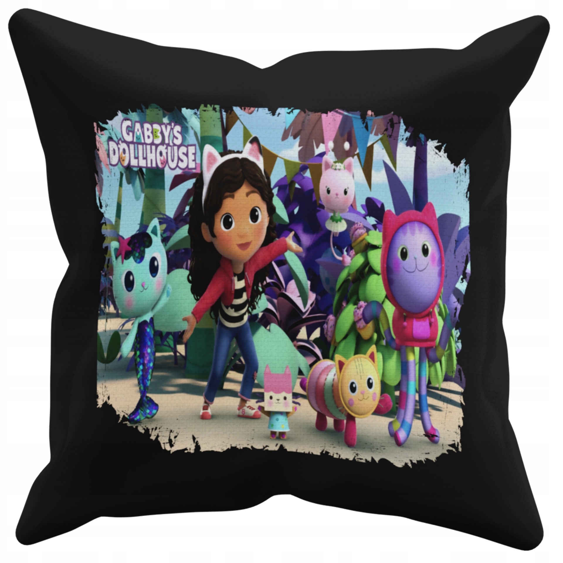 POSZEWKA NA PODUSZKĘ JAŚKA DO PRZEDSZKOLA KOCI DOMEK GABI + IMIĘ GRATIS Kolor dominujący czerń