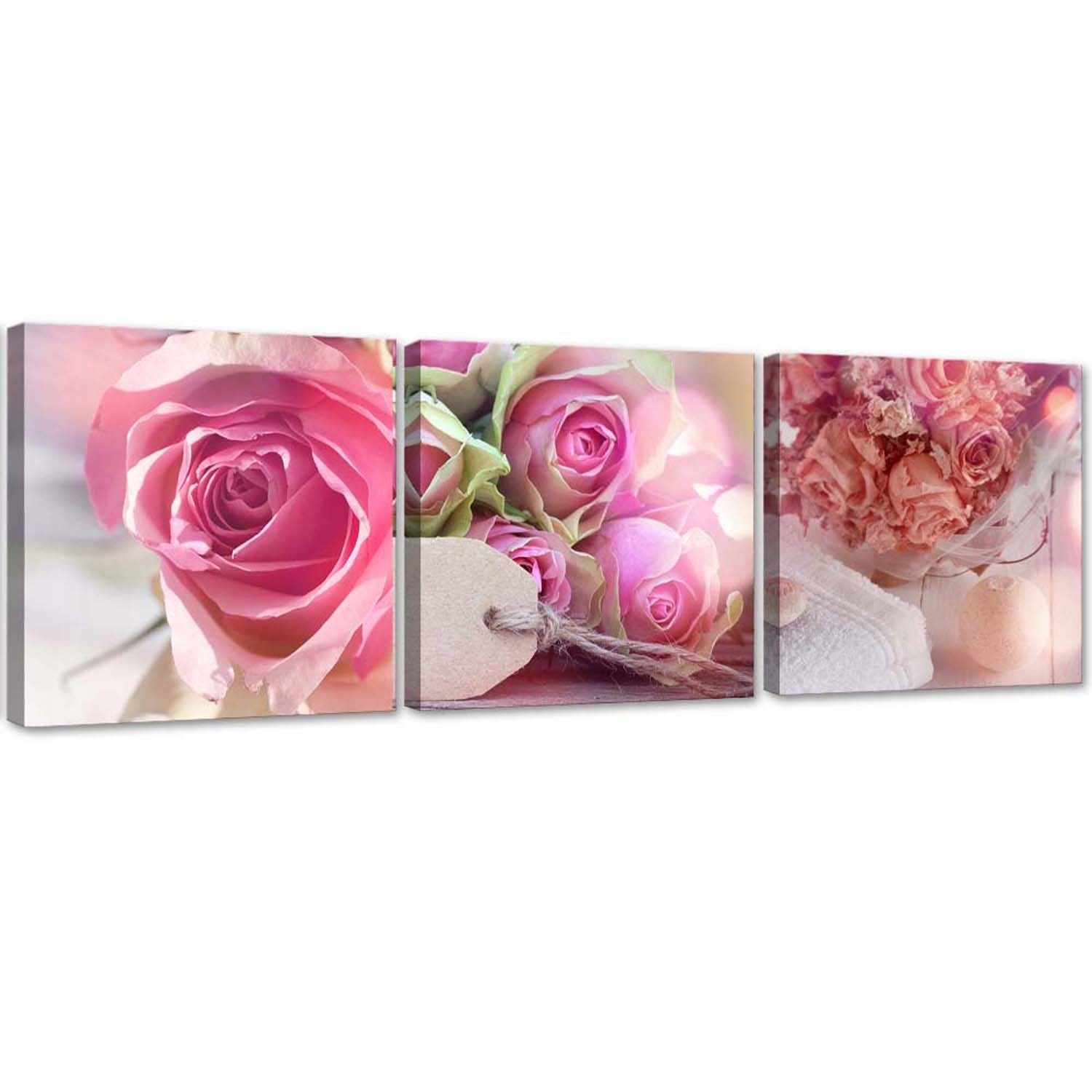 Sada obrazov na plátne, 3 ružové ruže 120x40