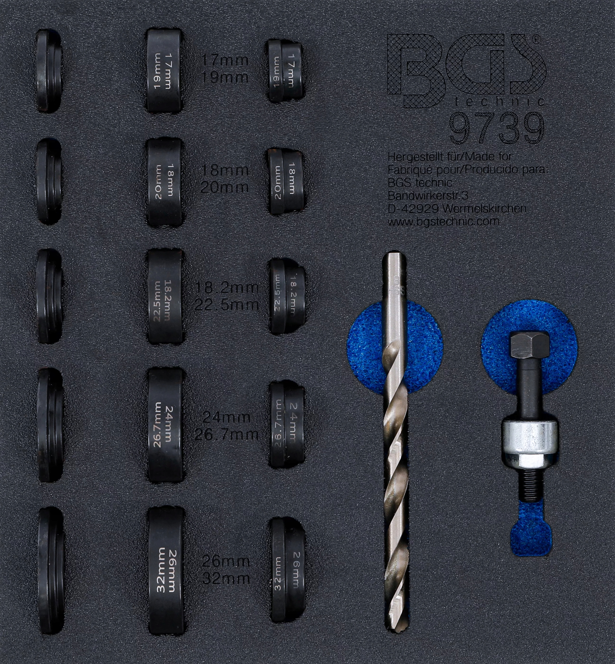 Vložka do zásuvky, sada děrovačů pro parkovací senzory 17-32 mm