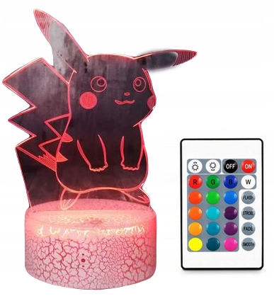 

Lampa 3D Led Pokemon Go Pikachu Ash Kolor + Pilot