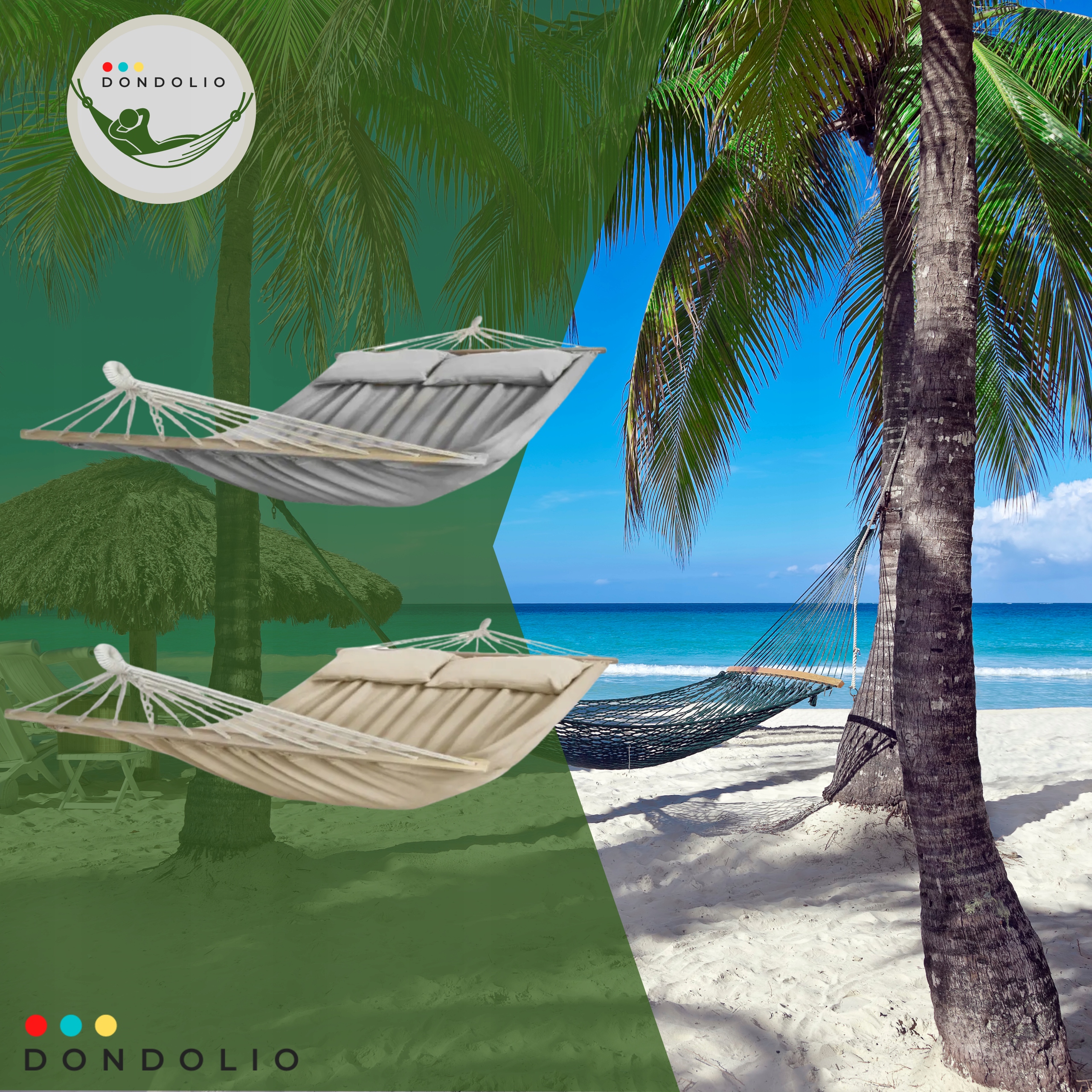 HAMAK OGRODOWY DWUOSOBOWY BRAZYLYJSKI + PODUSZKI DUŻY Hamak z drązkiem Materiał stelaża inny