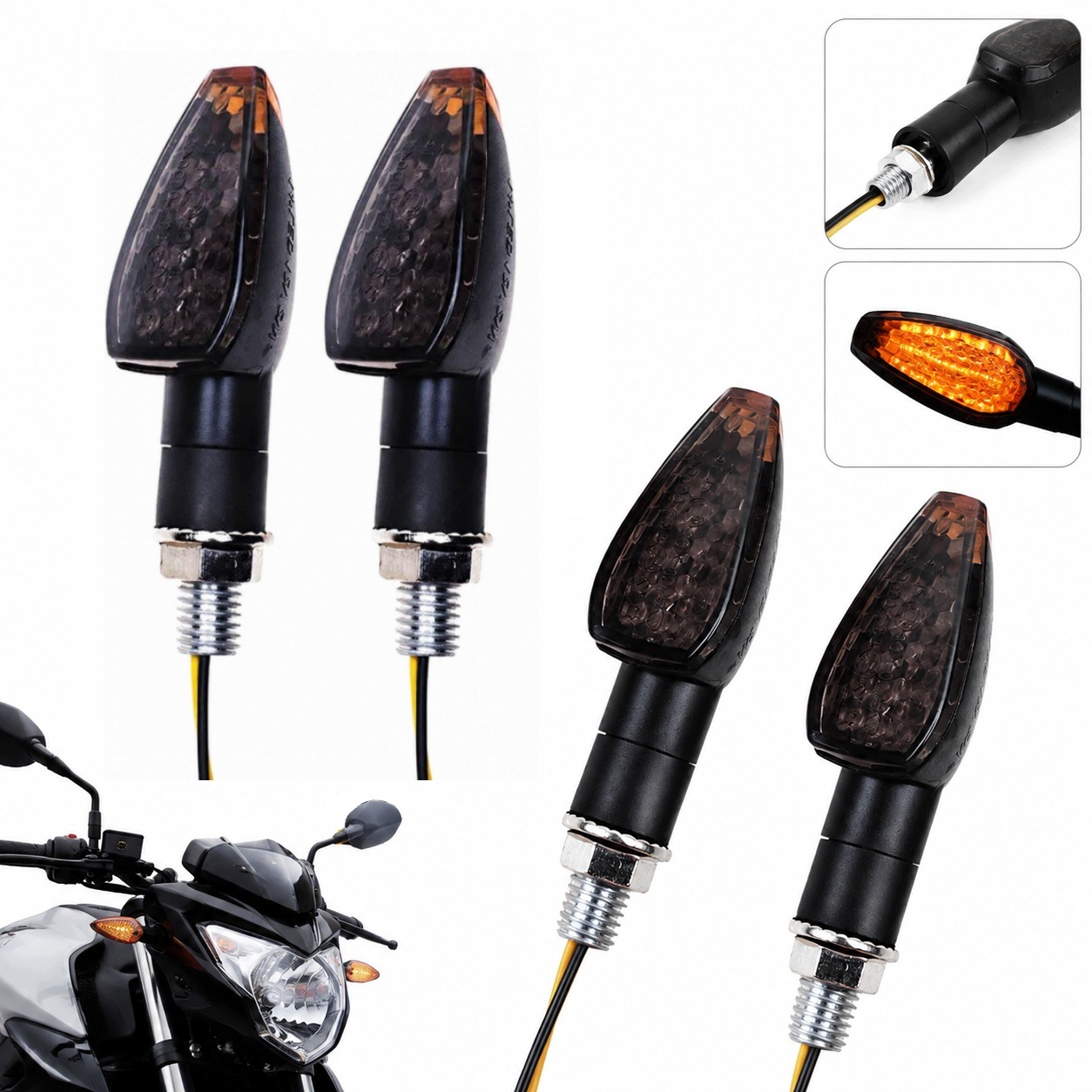 4x Kierunkowskazy Motocyklowe Czarne Przyciemnione 14 Led