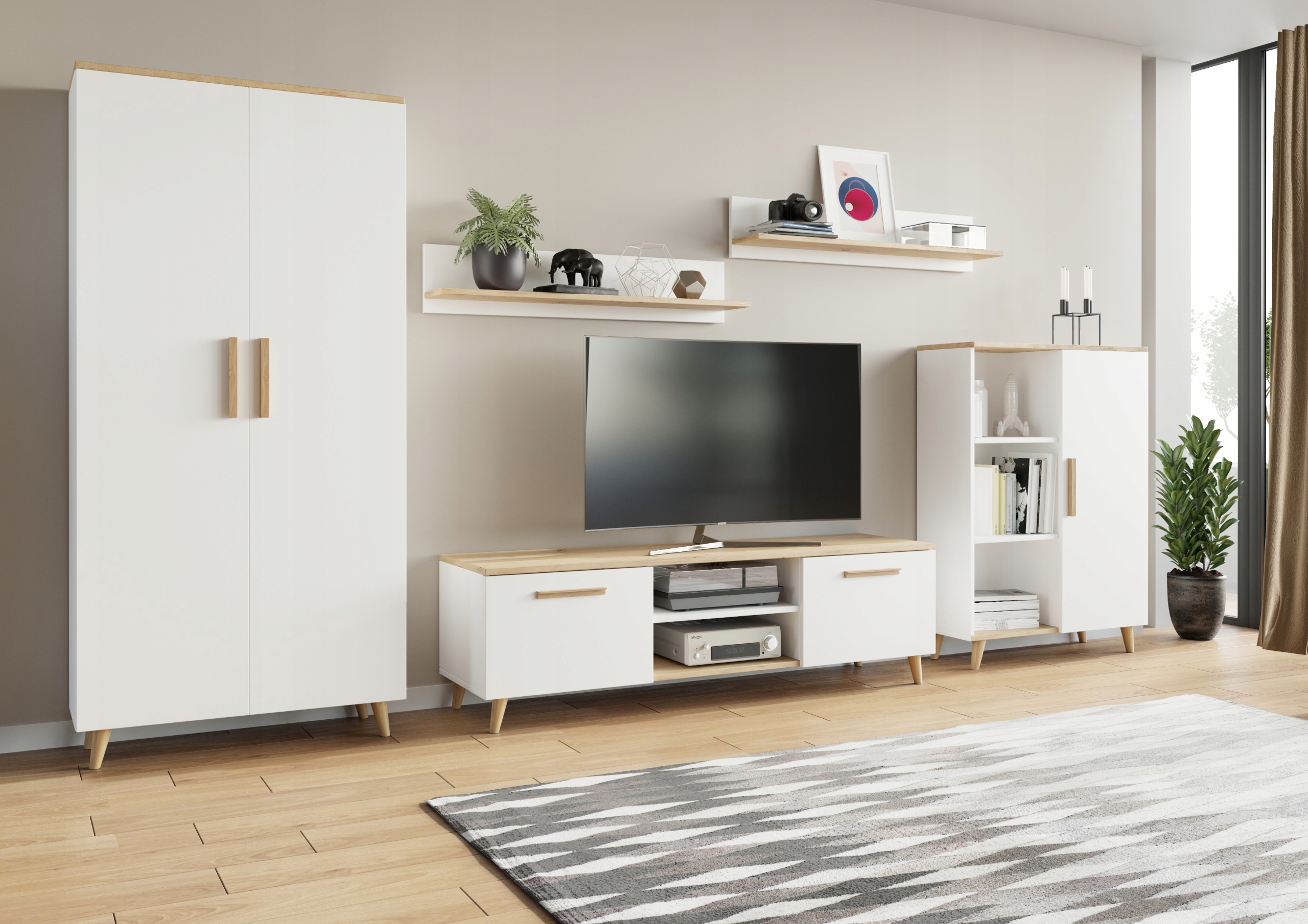 MEBLE Meblościanka NORD artisan biały SALON styl skandynawski