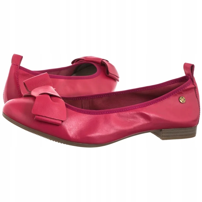 Dámské kožené baleríny Maciejka s mašličkou růžové P6802-15 Pink