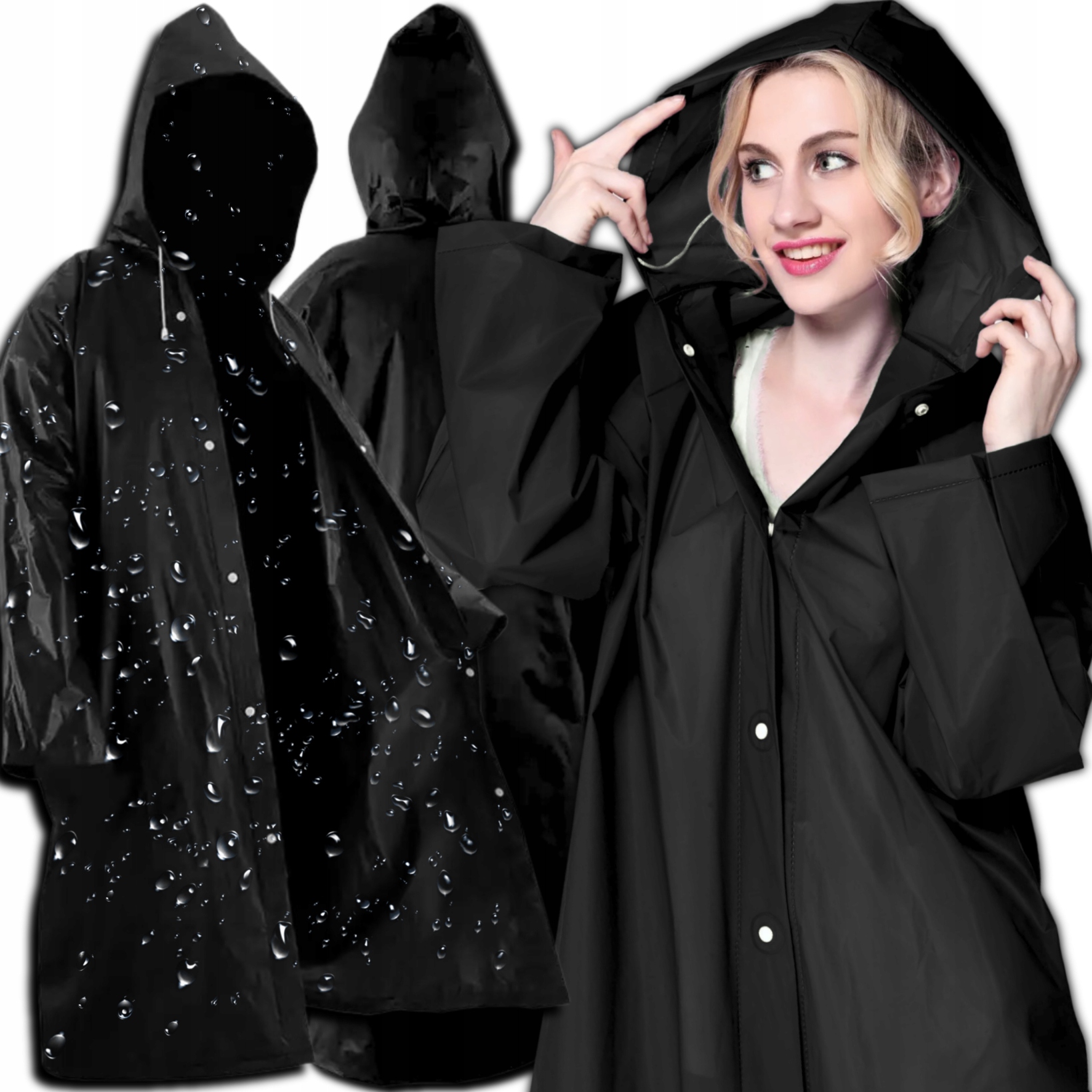 PŁASZCZ PRZECIWDESZCZOWY UNIWERSALNY PELERYNA PRZECIWDESZCZOWA Z KAPTUREM