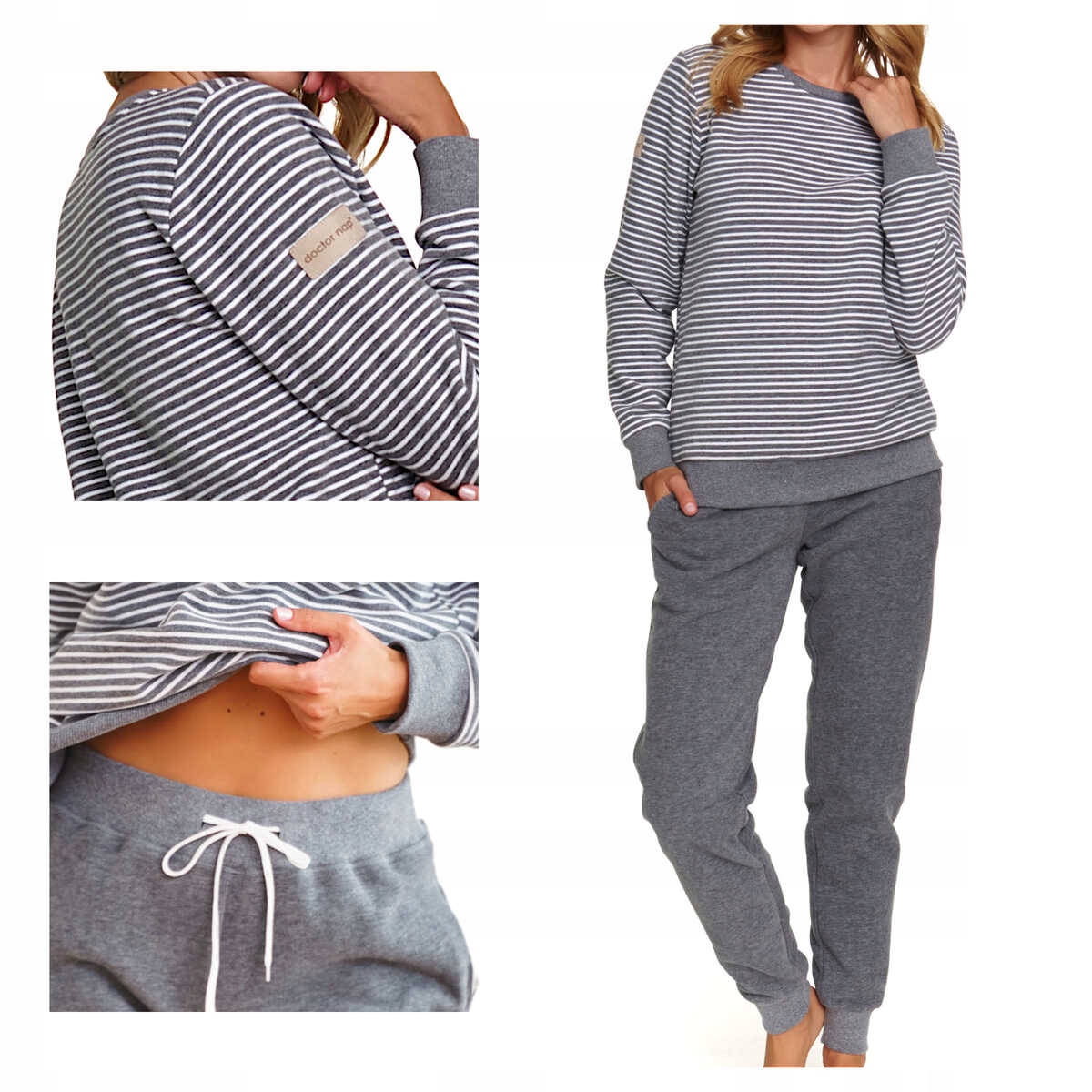 Doctor Nap Dámské bavlněné pyžamo s dlouhým rukávem Pm 5247 tmavě šedé, velikost XL