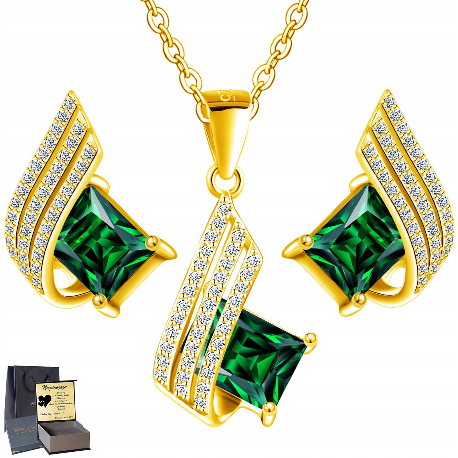 

Złoty Cudny Komplet Srebro 925 Swarovski Grawer