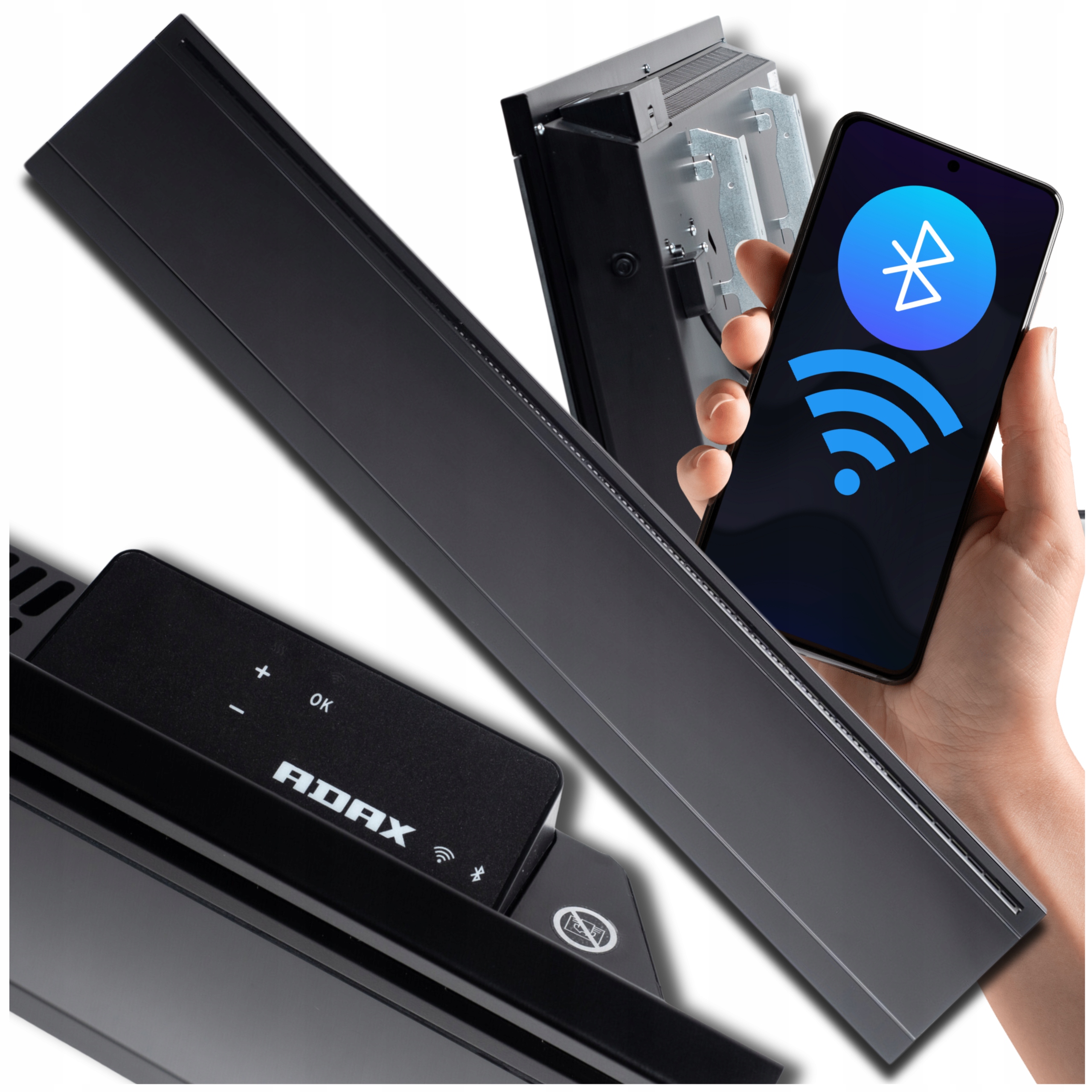 Skleněný nástěnný konvektorový ohřívač Adax 800W Energeticky úsporný WiFi Bt