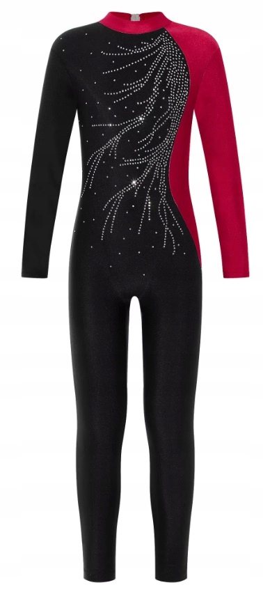 Kombinezon Gimnastyczny Body Getry Jumpsuit Cyrkonie Czerwony Bordo 158/164