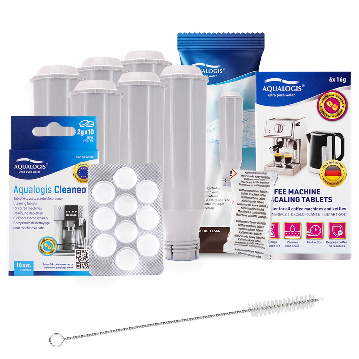 Sada AL-TES46 6pk, New Decalc 6tab, Cleaneo 10tab, Kartáč AQ-434