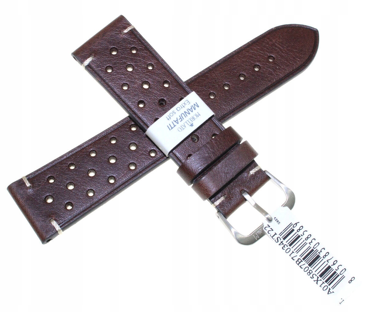 Hnědý Kožený Perforovaný Italský Pásek Morellato Brahms 22 mm A01X5807
