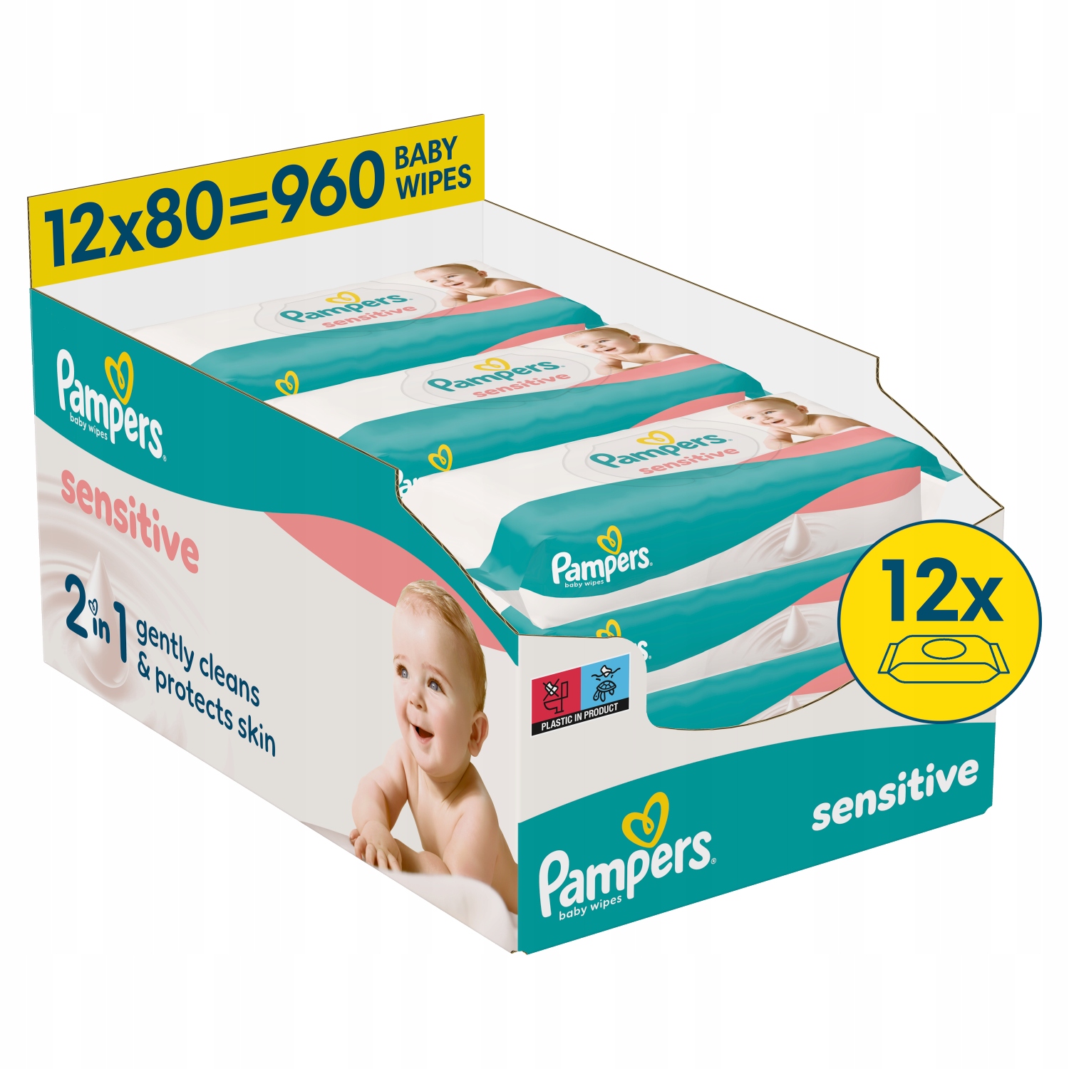 Pampers Sensitive Chusteczki Nawilżane Dla Dzieci, 12 opakowań x80=960 szt