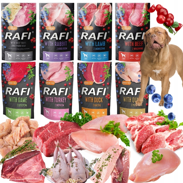 Sáčky Rafi 24x 500g Vlhké Krmivo Pro Psa Bez Obilovin Sáček MIX 8 Příchutí