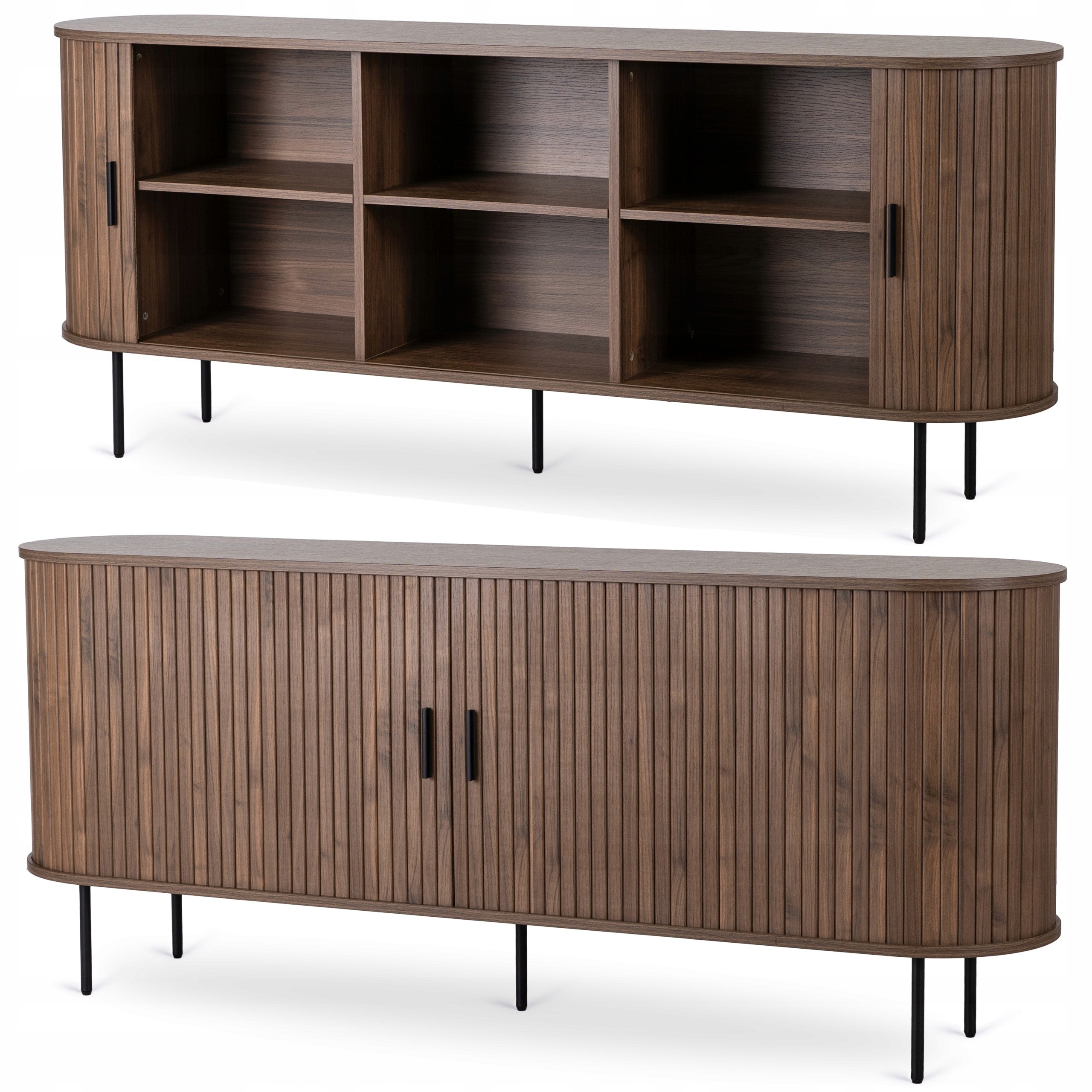 Komoda s lamelami Velká dřevěná do obývacího pokoje Ložnice Ořech Trish 180 cm