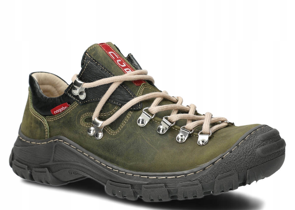 Nagaba 055 Zelená Pohodlné Kožené Polské Pánské Trekové Polobotky