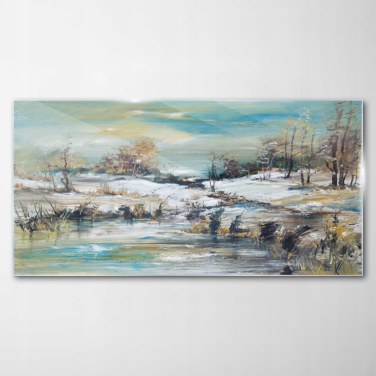 Tvrdený sklenený obraz Les Zima Prúd 120x60