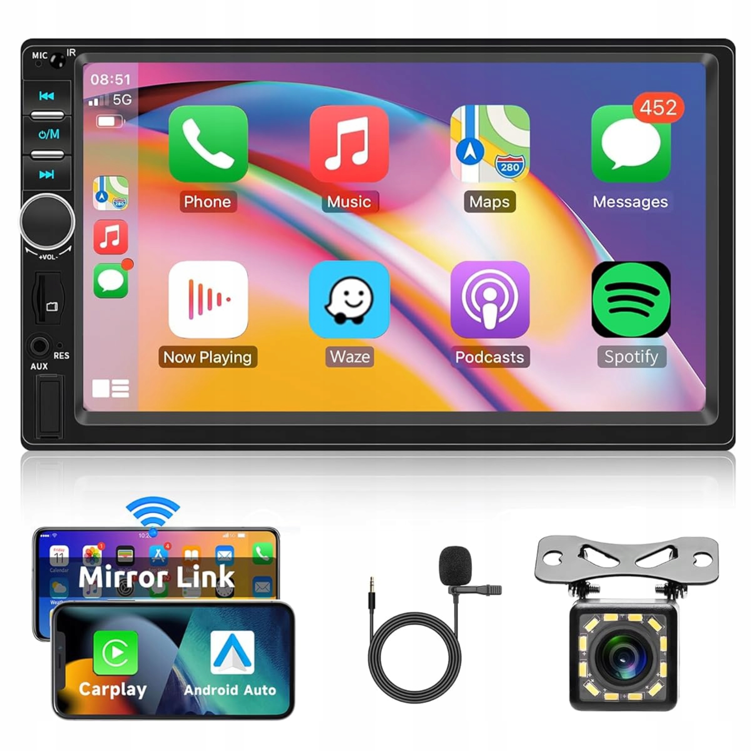 2DIN rádio 7" CarPlay Android Auto Bt Fm Cúvacia kamera Usb MirrorLink