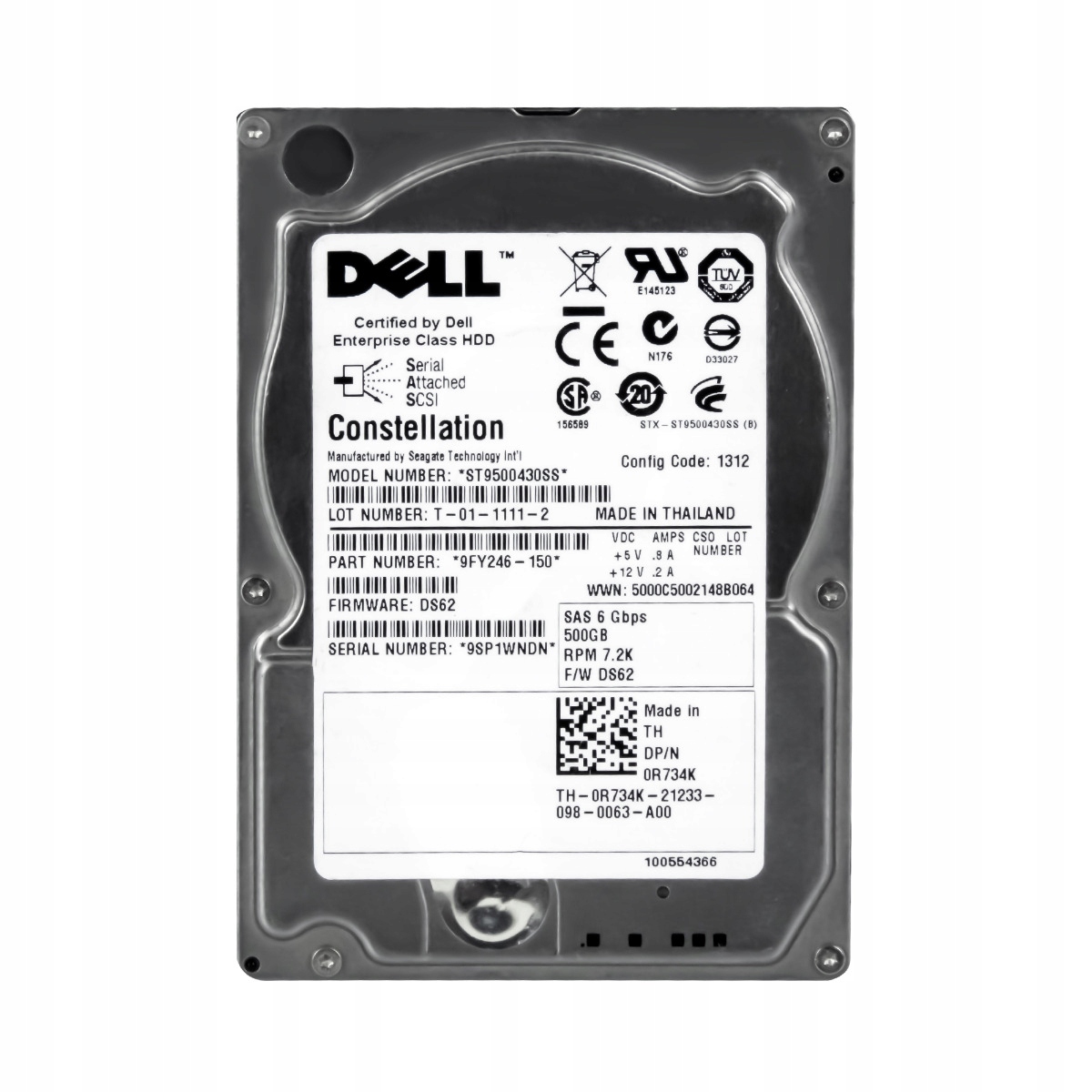 Dell 0R734K 500GB 7.2K 16MB SAS-2 2.5'' ST9500430SS