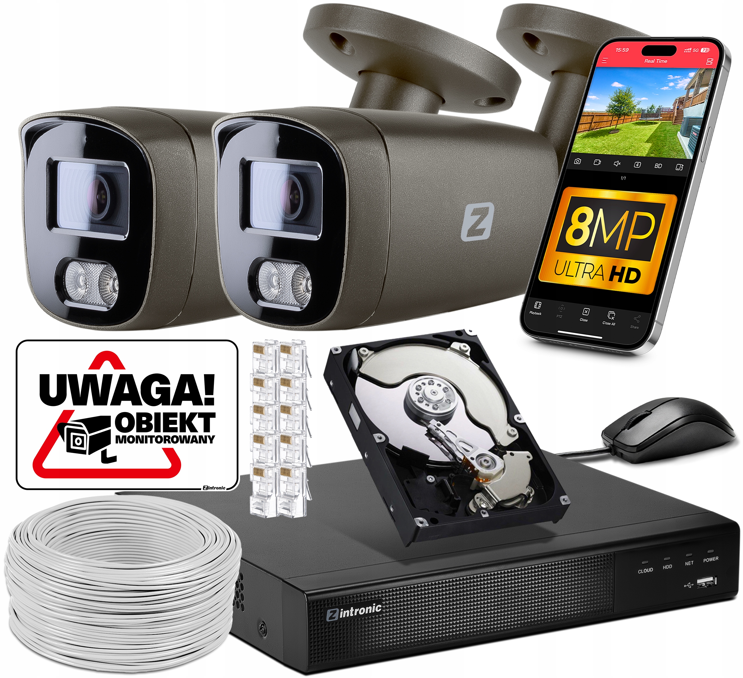 Sada Monitoring 2 kamery Poe 4K Ultra Hd 8Mpx Šedá