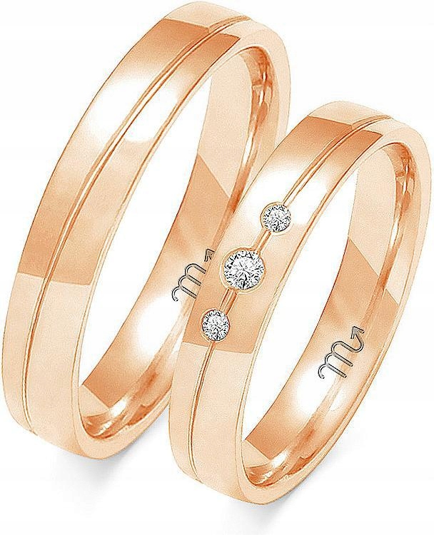 Růžové zlaté snubní prsteny na svatba 14K 585 vel. 8 9 10, elegantní model s gravírováním