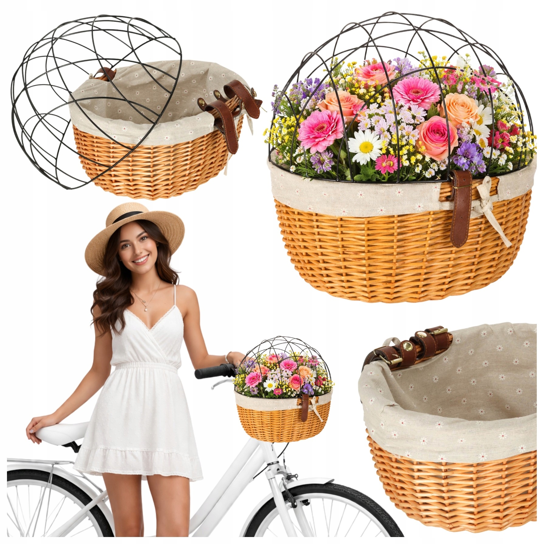 Koszyk Rowerowy Wiklinowy Przedni Na Kierownicę Kosz Na Rower Zakupy Brąz