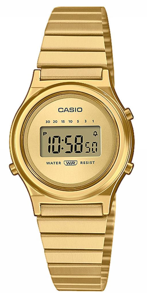 Kultovní zlaté dámské retro hodinky Casio Vintage LA700WEG na náramku