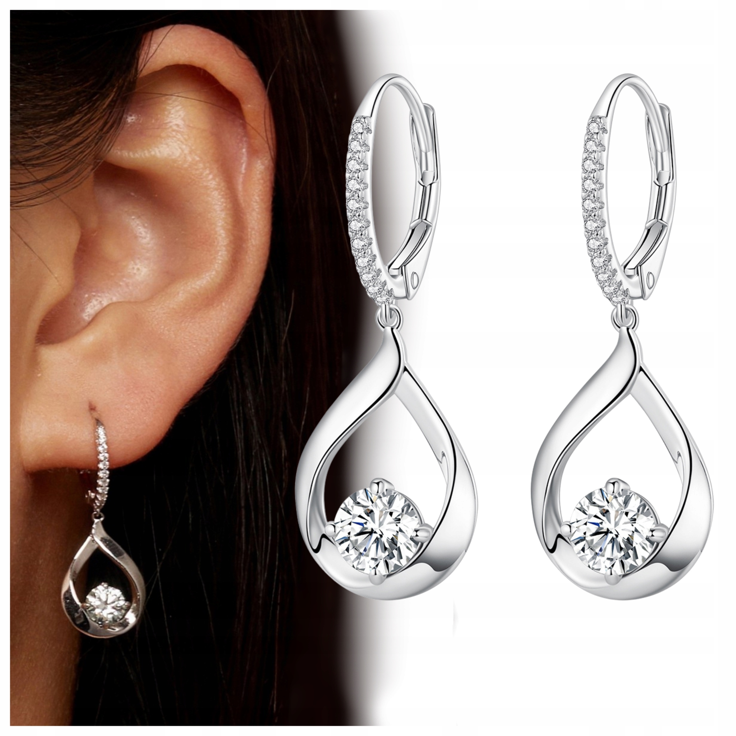 Kolczyki srebrne S925 wiszące Moissanit cyrkonie srebro pr 925